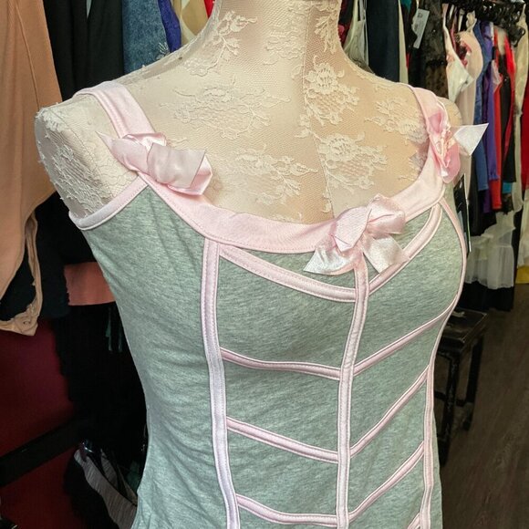 Vintage Y2K Coquette Bow Front Jersey/Lycra Babydoll Dress Size M Pink/Blue - Picture 2 of 4